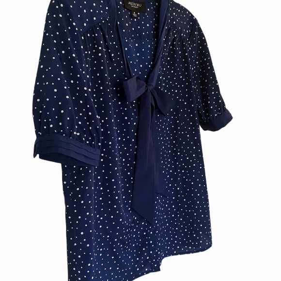 Jason Wu Target Blue Polka Dot Puff Sleeve Button Down Bow Necktie Blouse - Picture 2 of 9